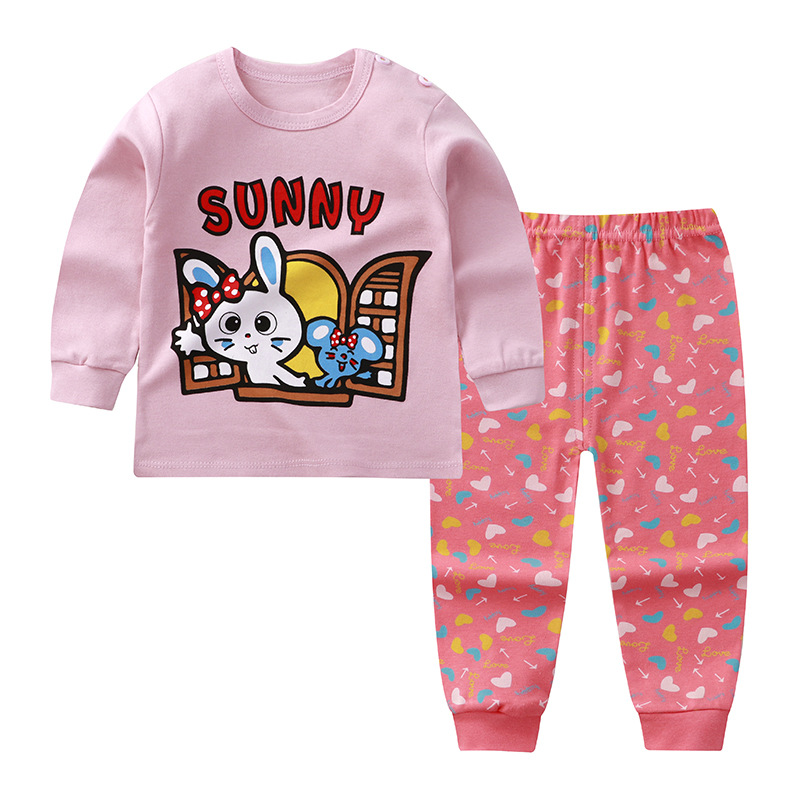 Baby Clothing Patterns - ベビーキッズホームロングジョンズ服セット女の子男の子服衣装純綿子供柄プリント下着2点セット