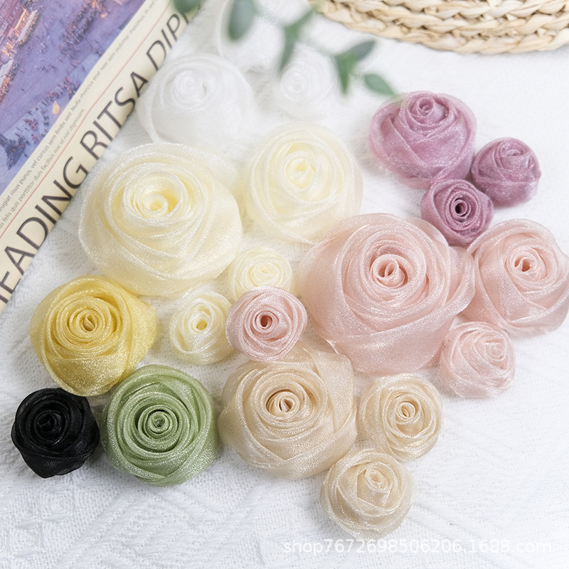 Baby Clothing Designer - 3-4.5cm オーガンザ スノーローズ ヘッドドレス ヘアパーティー デコレーション