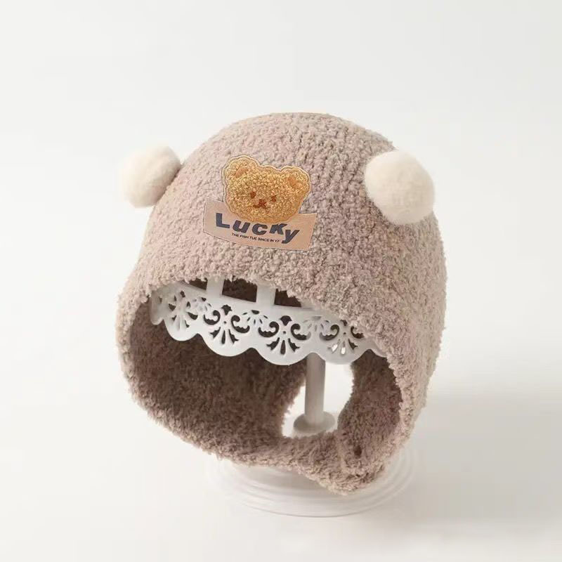 Baby Hat Beanie - かわいいクマの赤ちゃん耳保護キャップ冬暖かいぬいぐるみ厚みのあるベルベットヘッドギアボンネット子供ビーニー0-24ヶ月幼児ニット帽子