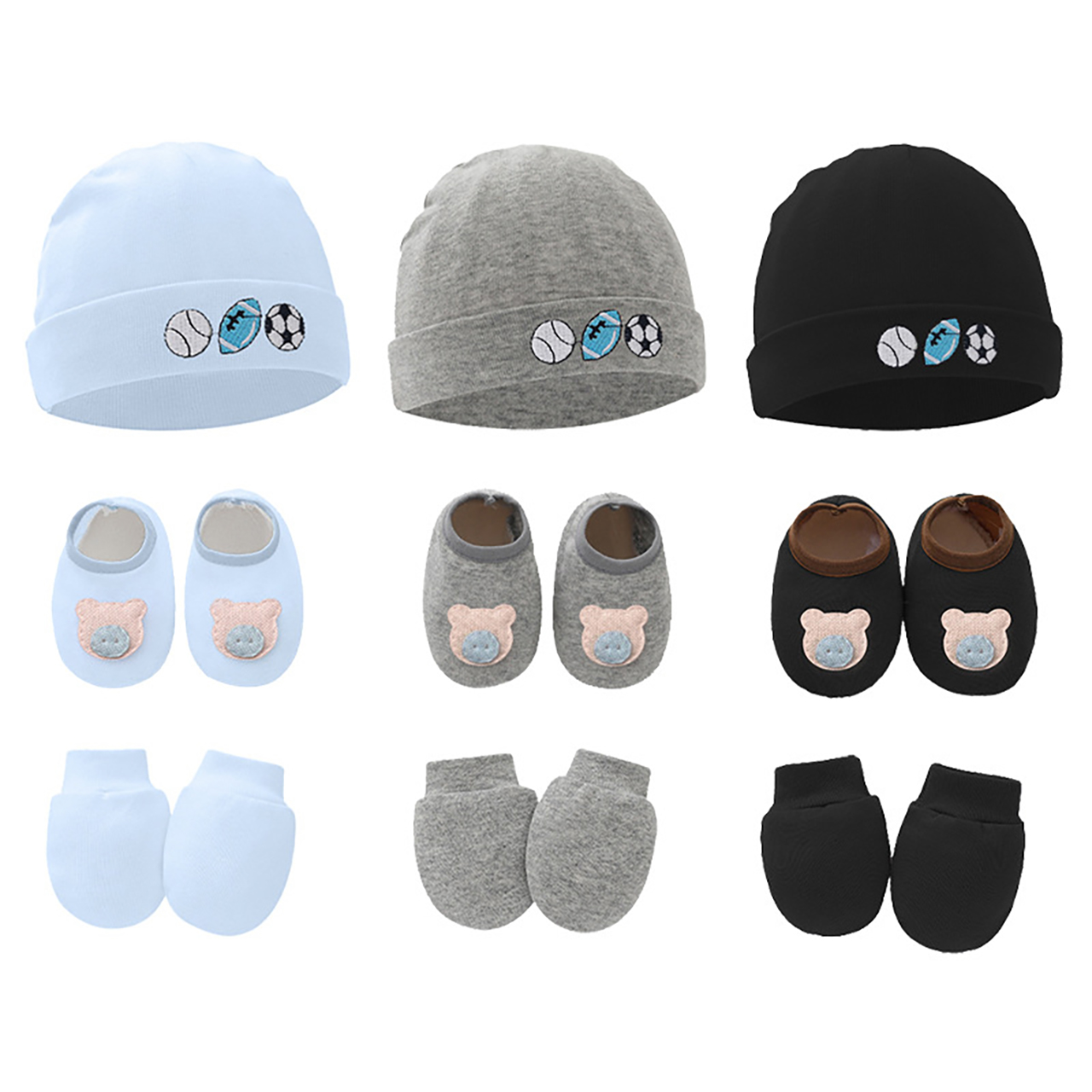 Baby Hat Beanie - 3 個ベビー帽子手袋靴セットギフト春秋新生児ニットビーニー傷つきにくいミトン幼児屋内ソフトソールシューズ