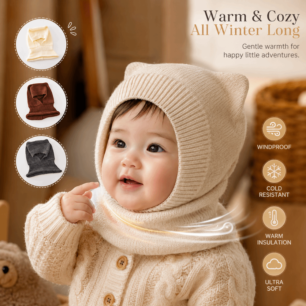 Baby Hat Beanie - 新しい暖かいウールベビーバラクラバ帽子無地防風ニットビーニーキャップ耳保護ソフト冬幼児帽子少年少女