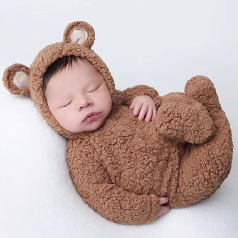 Baby Clothing Boy - 2 個の写真撮影の小道具赤ちゃん男の子女の子ユニセックスジャンプスーツクマ耳帽子足ロンパース新生児写真撮影アクセサリー