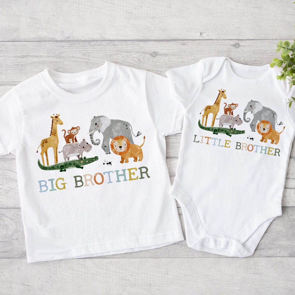 Baby Clothing Patterns - 子供のための動物の頭がプリントされた動物のボディ,大きなブラザーズブラザーの服,男の子のためのTシャツ,赤ちゃんの服