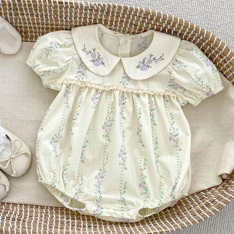 Baby Clothing Online - 女の赤ちゃんのための綿の刺繍入りジャンプスーツ,新生児ロンパース,幼児服,紫,夏,0〜24m,2022
