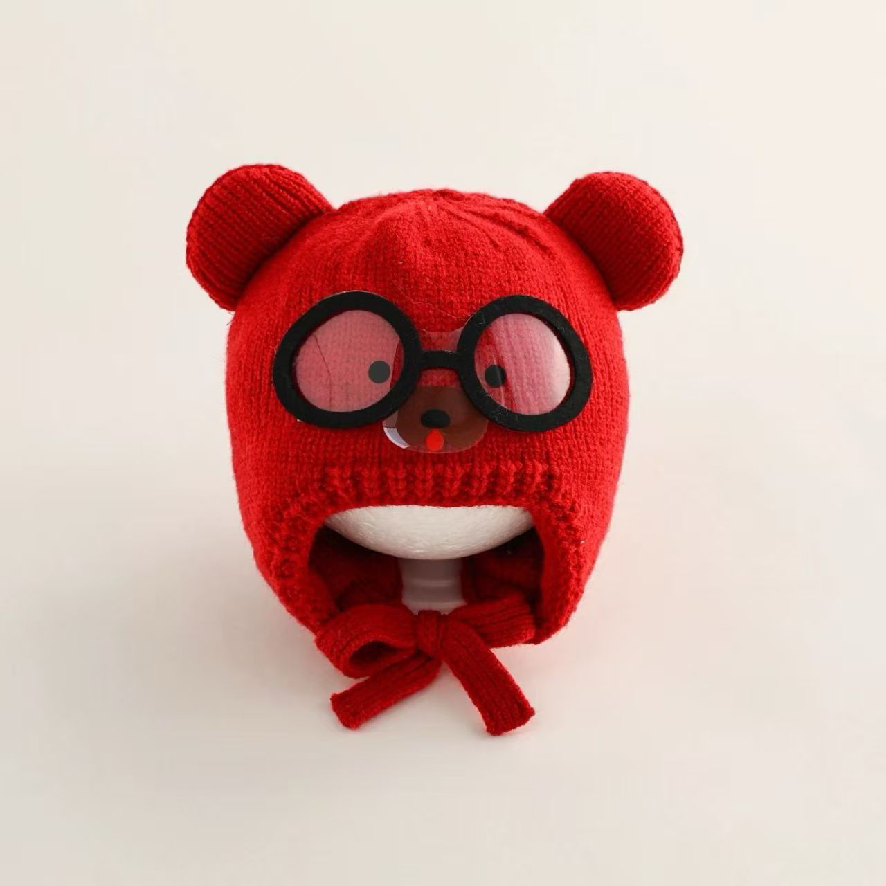 Baby Hat Beanie - 冬暖かいベビービーニー帽子漫画かわいいウールニット耳保護レースキャップ少年少女子供防風ボンネット帽子