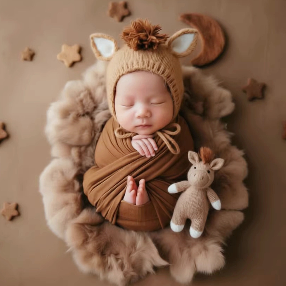 Baby Hat Beanie - ニット馬帽子人形付き新生児写真撮影小道具動物ベビービーニー帽子かわいい新生児写真ボンネット写真撮影アクセサリー