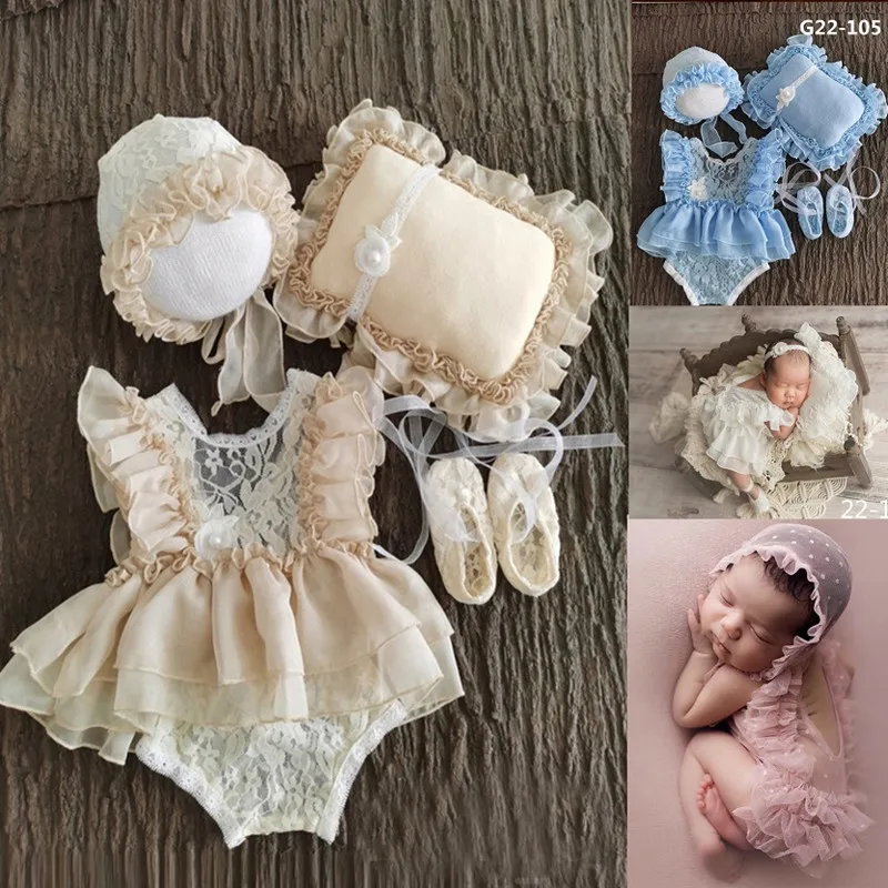新生児の写真の小道具女の赤ちゃん帽子靴レースロンパースボディ - Baby Clothing Boy のレビューと価格