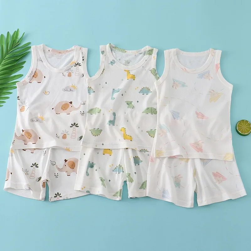 子供竹綿ベストスーツ夏薄いノースリーブ服かわいい漫画プリント - Baby Clothing Patterns のレビューと価格