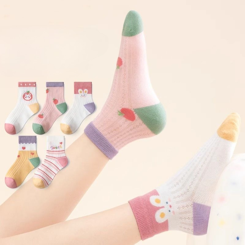 子供靴下 5 ペア/ロット春夏綿女の子靴下かわいい漫画パター - Baby Clothing Patterns のレビューと価格