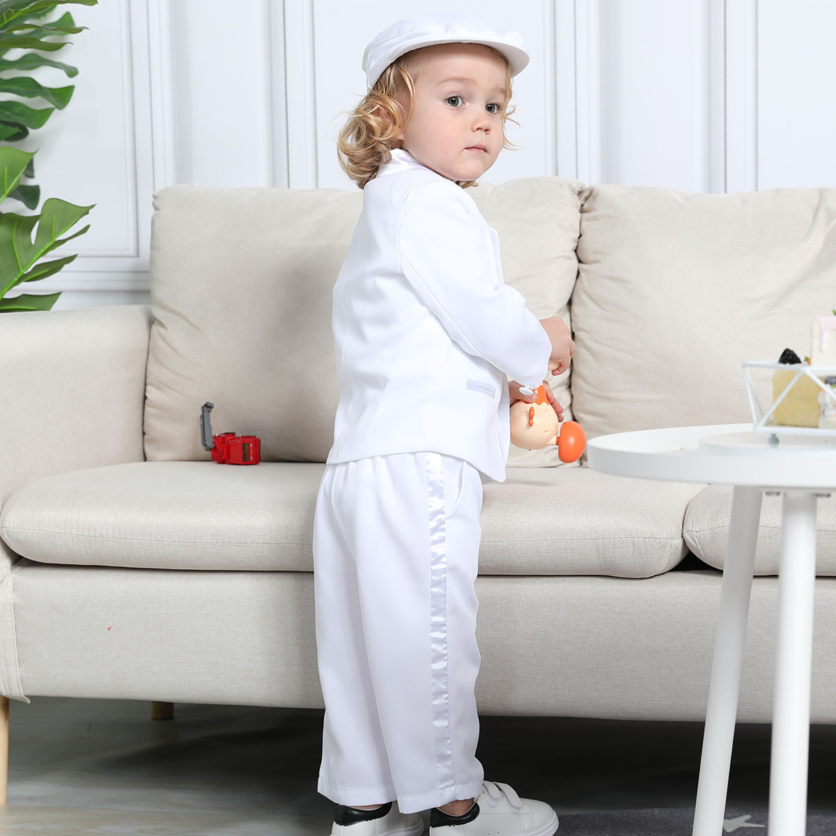 男の子の長袖のtuxedo衣装、帽子、幼児の結婚式のスーツ、 - Baby Clothing Designer のレビューと価格