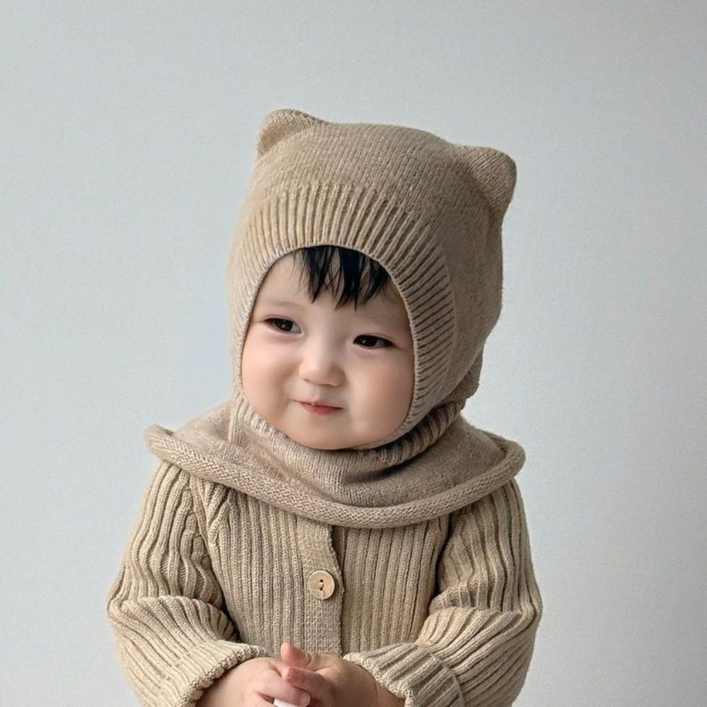新しい暖かいウールベビーバラクラバ帽子無地防風ニットビーニー - Baby Hat Beanie のレビューと価格