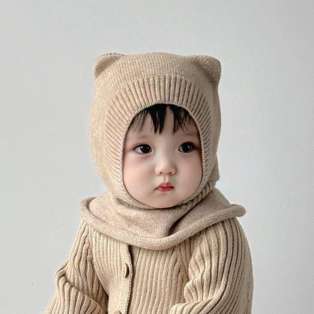 新しい暖かいウールベビーバラクラバ帽子無地防風ニットビーニー - Baby Hat Beanie のレビューと価格