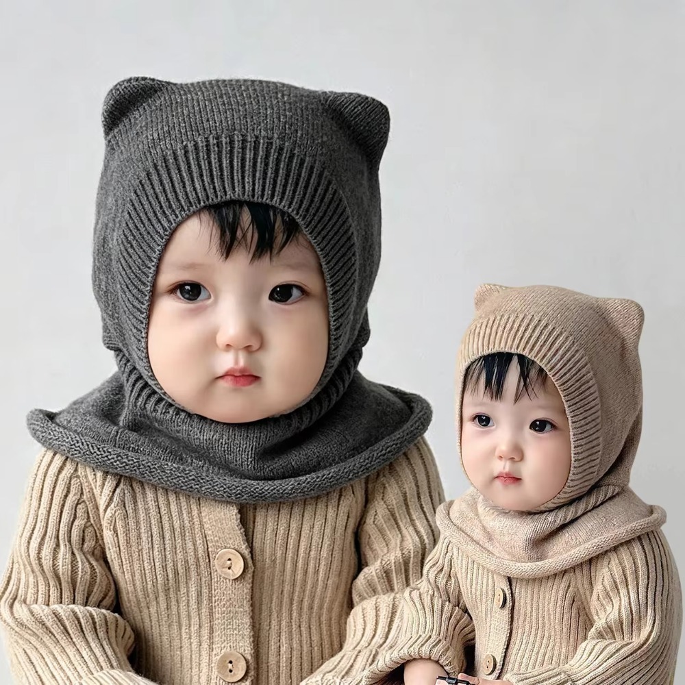 新しい暖かいウールベビーバラクラバ帽子無地防風ニットビーニー - Baby Hat Beanie のレビューと価格