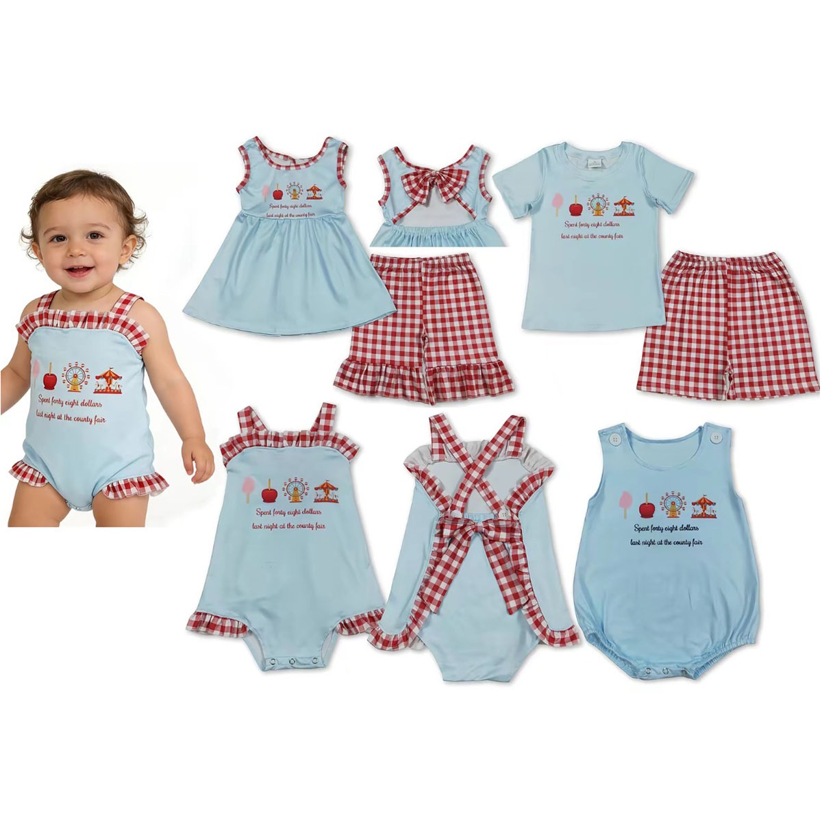 卸売夏の兄弟姉妹用ベビー服、男の子女の子用パーカーフリルシャ - Baby Clothing Online のレビューと価格