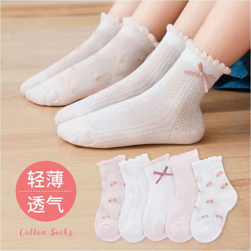 女の子の靴下かわいい花柄子供靴下 5 ペア/ロット春夏綿子供 - Baby Clothing Patterns のレビューと価格