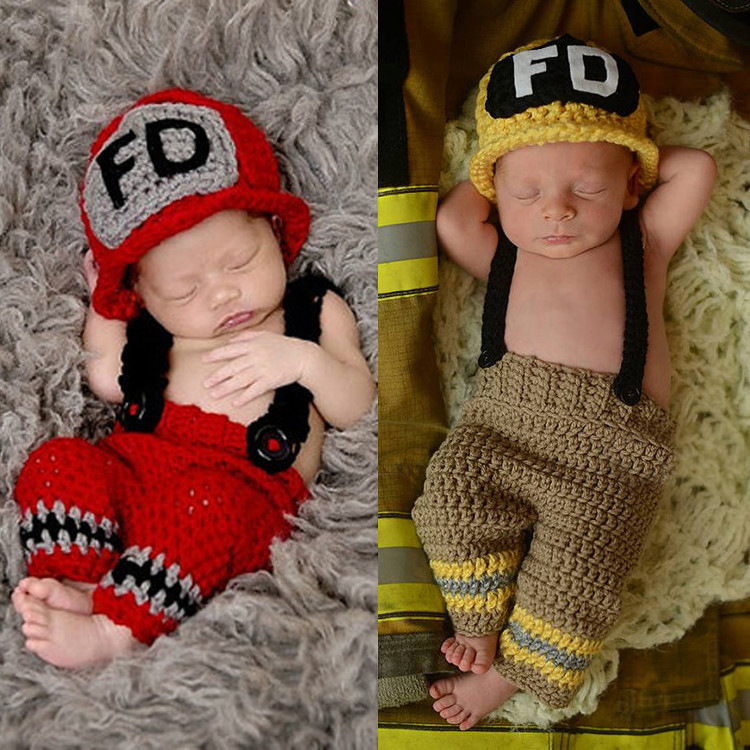 手作りかぎ針編み新生児男の子写真撮影服消防士消防士コスチュー - Baby Clothing Boy のレビューと価格