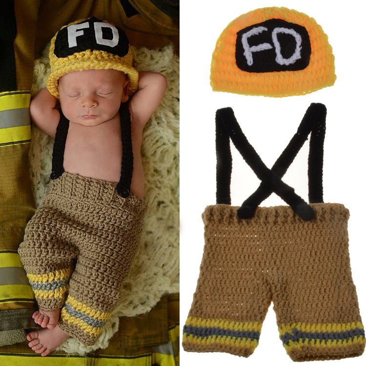 手作りかぎ針編み新生児男の子写真撮影服消防士消防士コスチュー - Baby Clothing Boy のレビューと価格