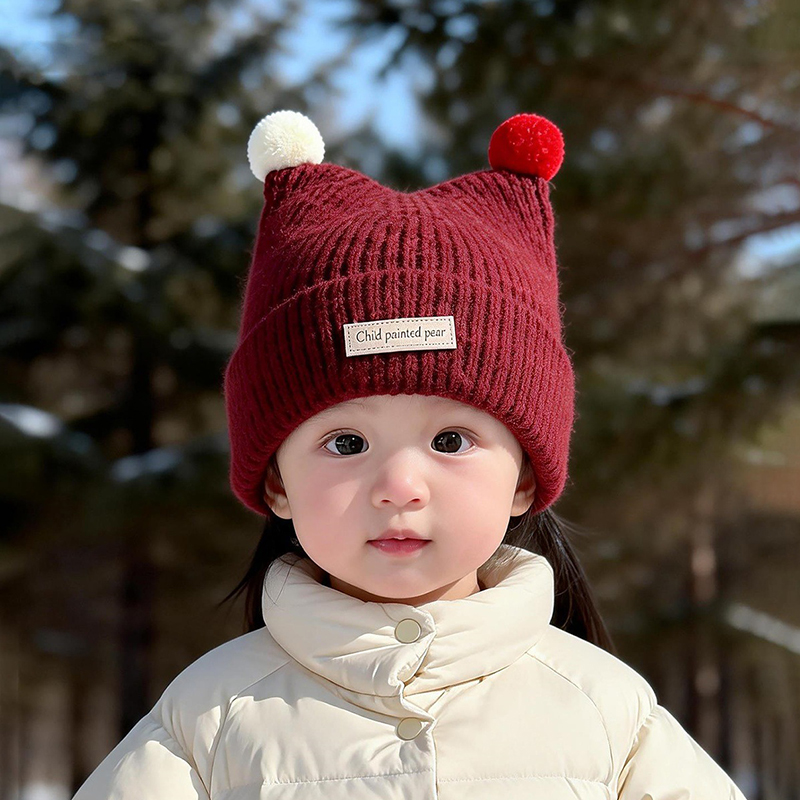 1-4 年ベビーニット帽子かわいいダブルぬいぐるみボールプル - Baby Hat Beanie のレビューと価格