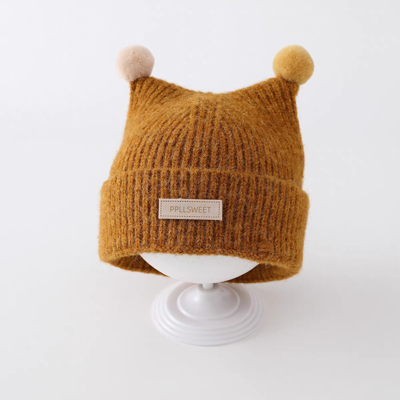 1-4 年ベビーニット帽子かわいいダブルぬいぐるみボールプル - Baby Hat Beanie のレビューと価格