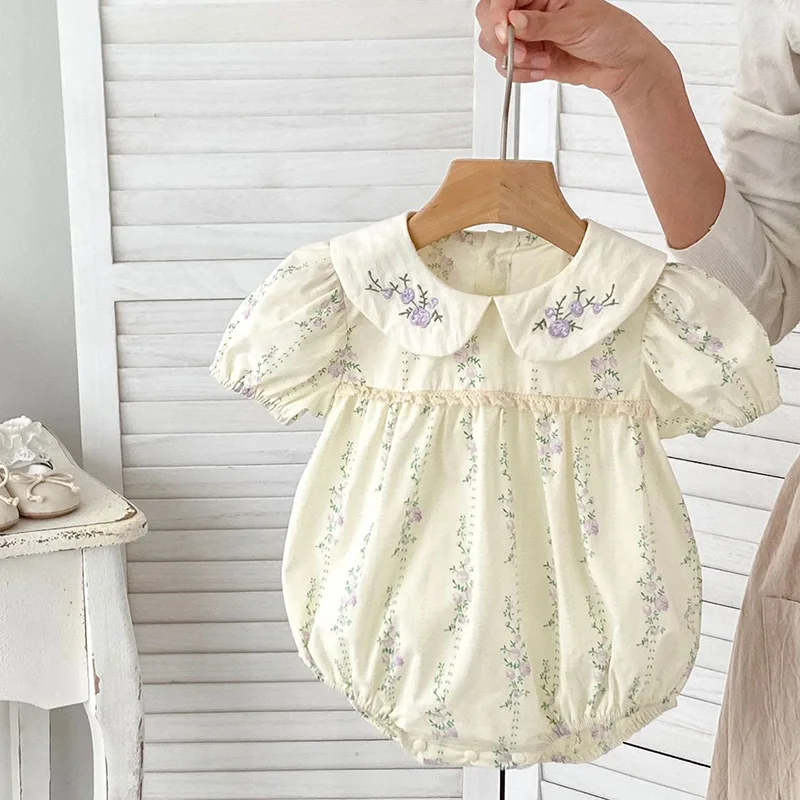 女の赤ちゃんのための綿の刺繍入りジャンプスーツ,新生児ロンパ - Baby Clothing Online のレビューと価格