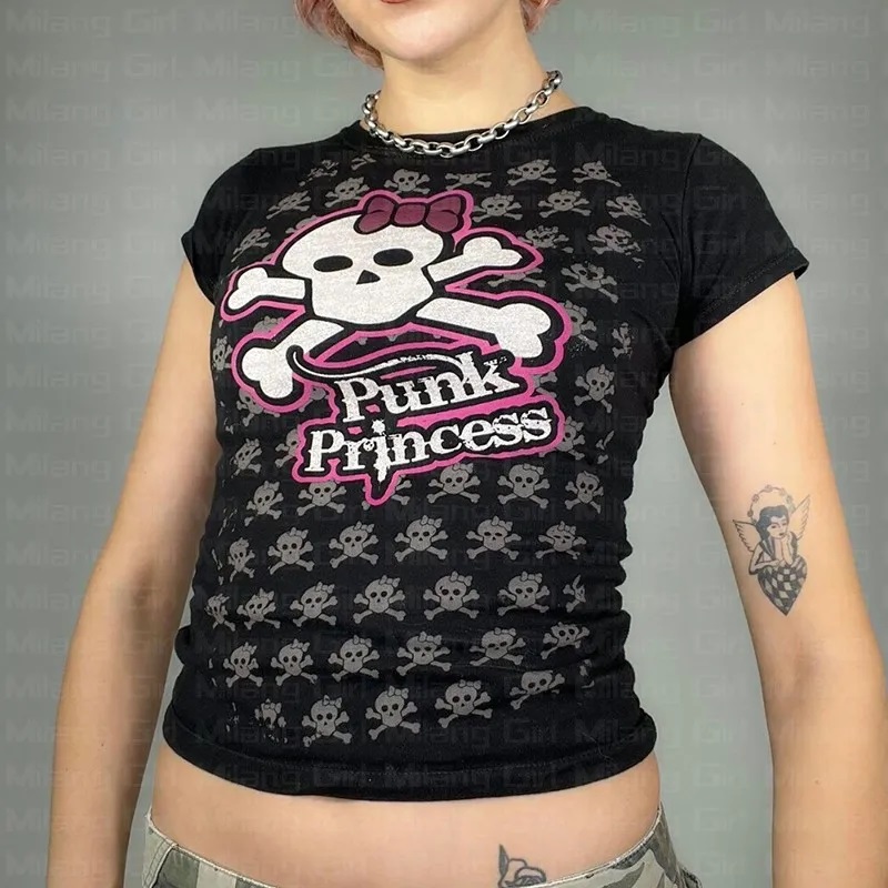 女性のゴシック半袖Tシャツ,ショートトップ,ヴィンテージ,ス - Baby Clothing Patterns のレビューと価格