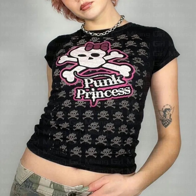 女性のゴシック半袖Tシャツ,ショートトップ,ヴィンテージ,ス - Baby Clothing Patterns のレビューと価格