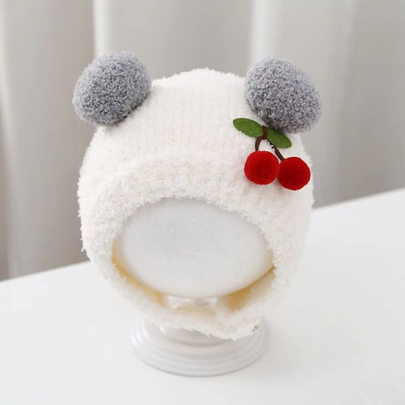 冬暖かいベビービーニーかわいいチェリープルオーバーキャップ耳 - Baby Hat Beanie のレビューと価格