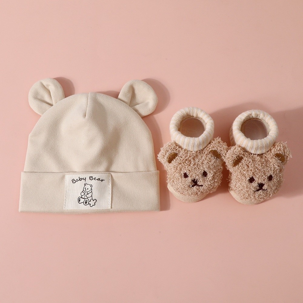 2 ピース/セットかわいい綿ベビー帽子靴下セットソフト暖かい - Baby Hat Beanie のレビューと価格