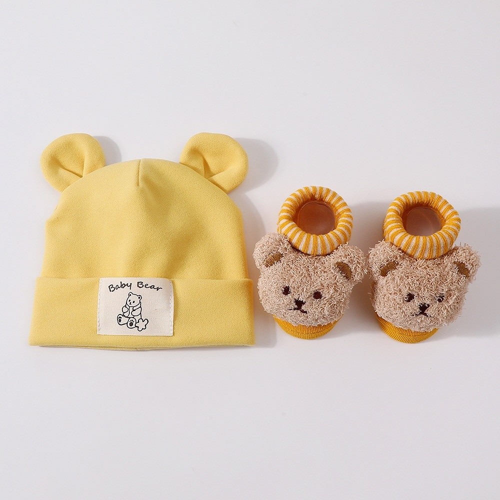 2 ピース/セットかわいい綿ベビー帽子靴下セットソフト暖かい - Baby Hat Beanie のレビューと価格