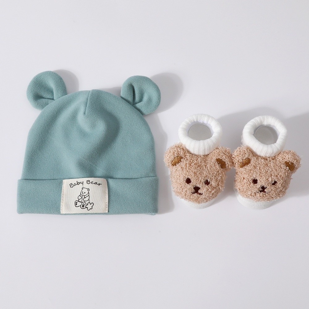 2 ピース/セットかわいい綿ベビー帽子靴下セットソフト暖かい - Baby Hat Beanie のレビューと価格