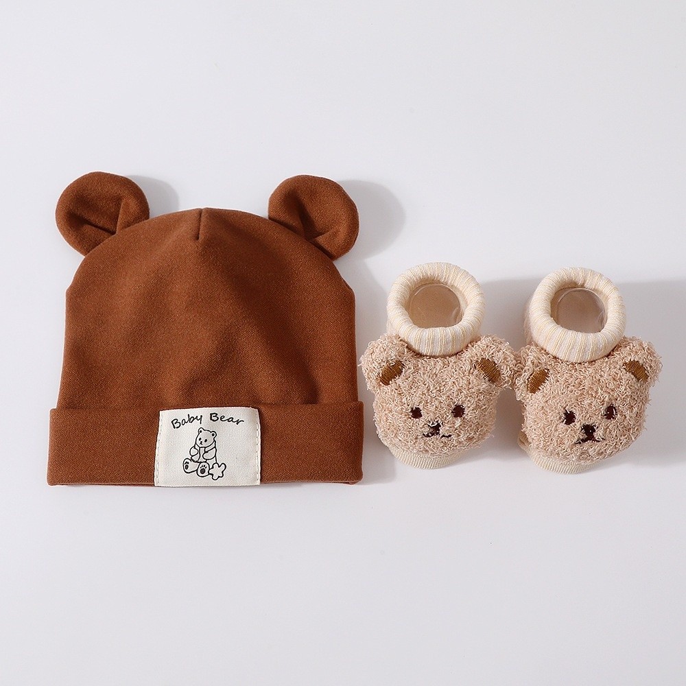 2 ピース/セットかわいい綿ベビー帽子靴下セットソフト暖かい - Baby Hat Beanie のレビューと価格