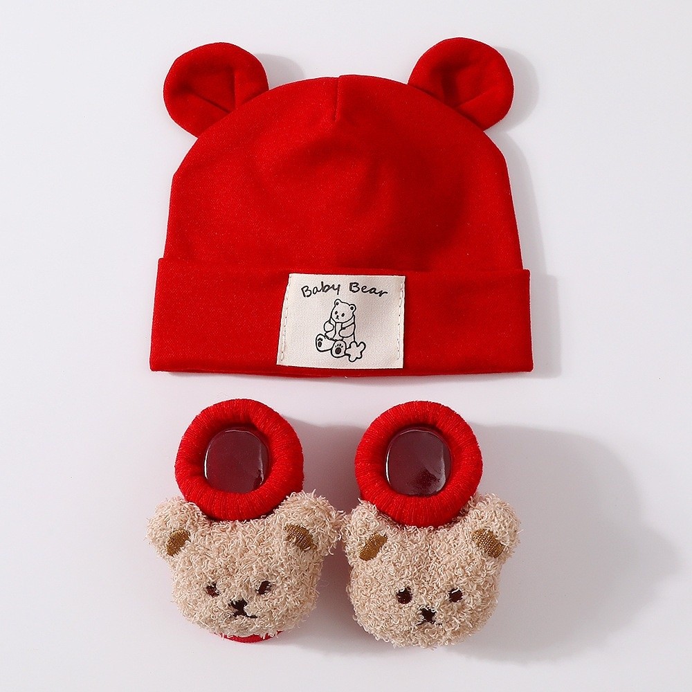 2 ピース/セットかわいい綿ベビー帽子靴下セットソフト暖かい - Baby Hat Beanie のレビューと価格
