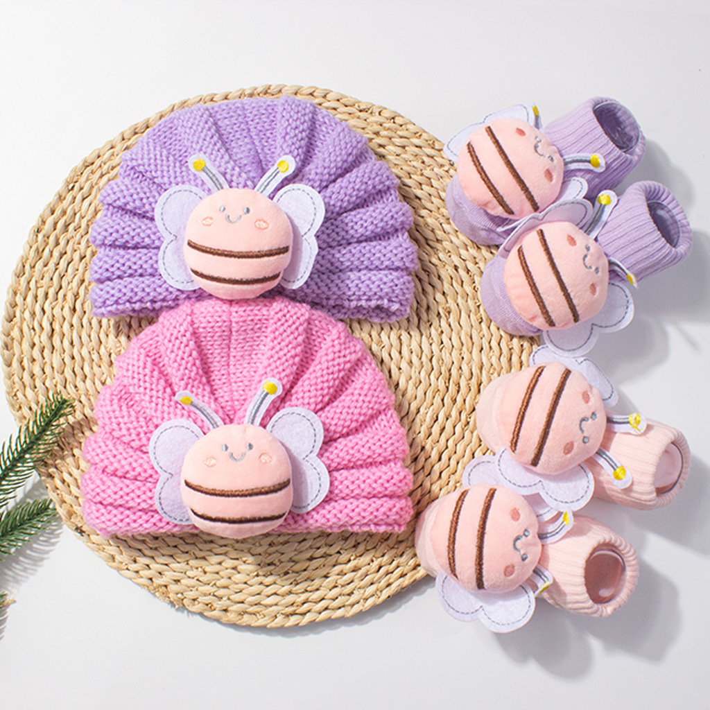 2個セット ベビーニットターバン帽子と靴下セット 可愛い3D - Baby Hat Beanie のレビューと価格